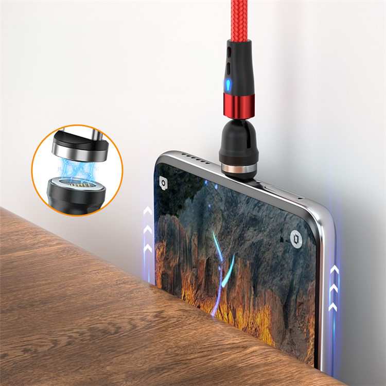 (1m) 3A 3in1 USB A auf USB C / Micro USB / Lightning Ladekabel Magnetisches Nylon 180° Datenkabel mit LED - Grün