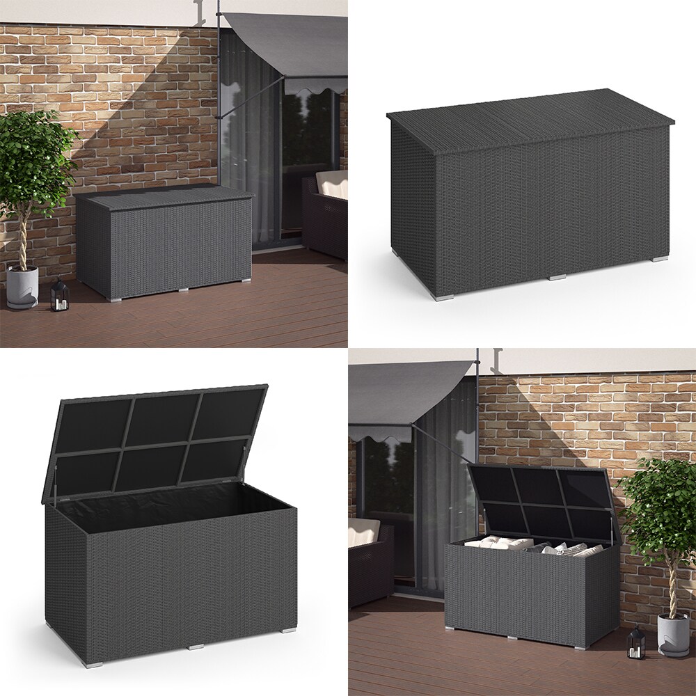 Oskar XXL Polyrattan Kissenbox 950L Auflagenbox Anthrazit Gartenbox Gartentruhe