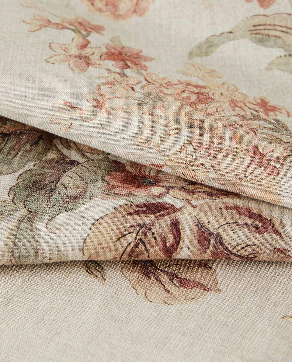 TOALHA DE MESA DE LINHO COM ESTAMPA FLORAL