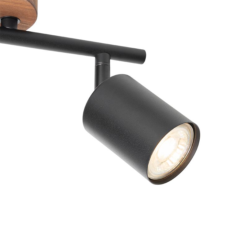 Industriële spot zwart met hout kantelbaar 2-lichts - Jeana