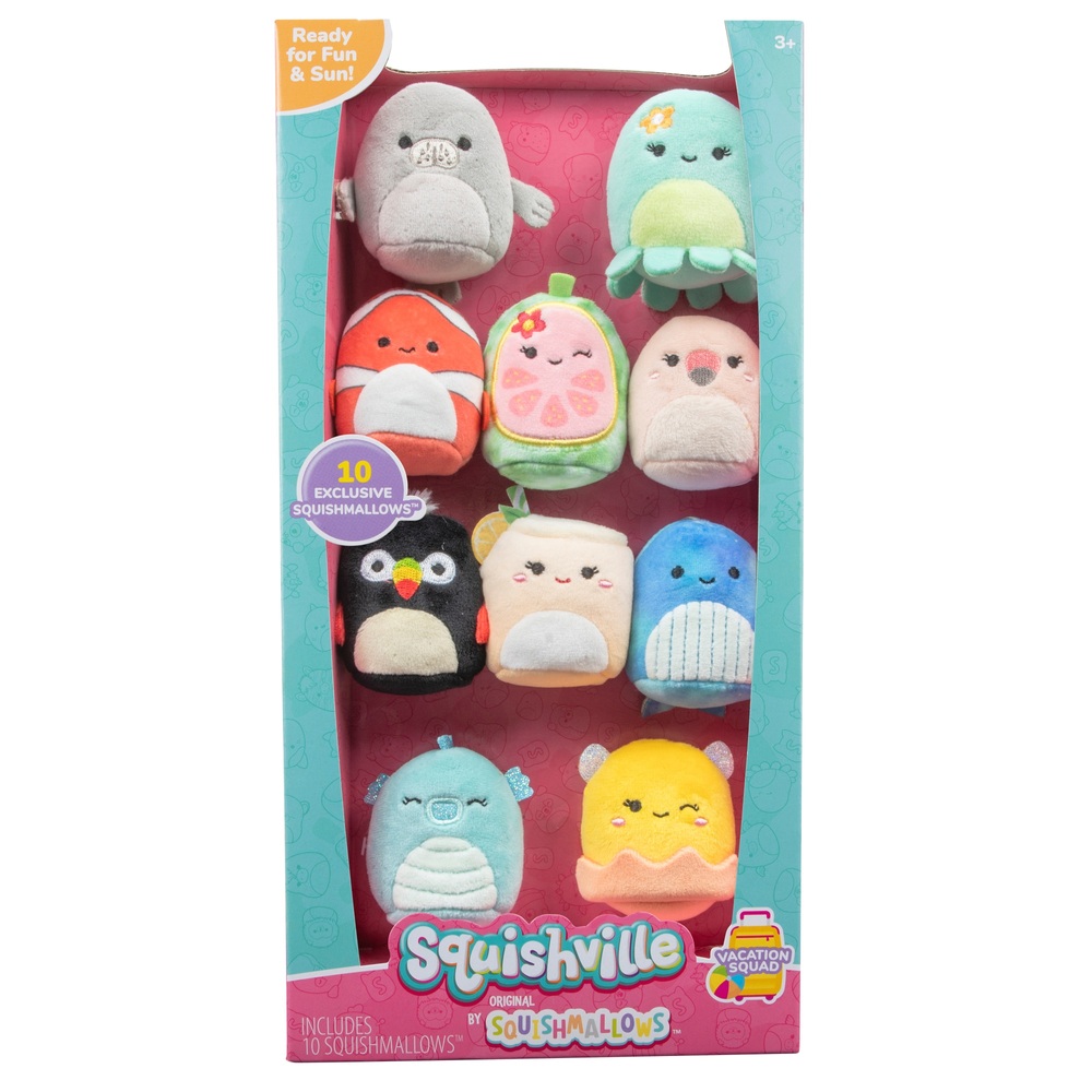Squishville von Original Squishmallows, 10er-Packung, Urlaubs-Truppe