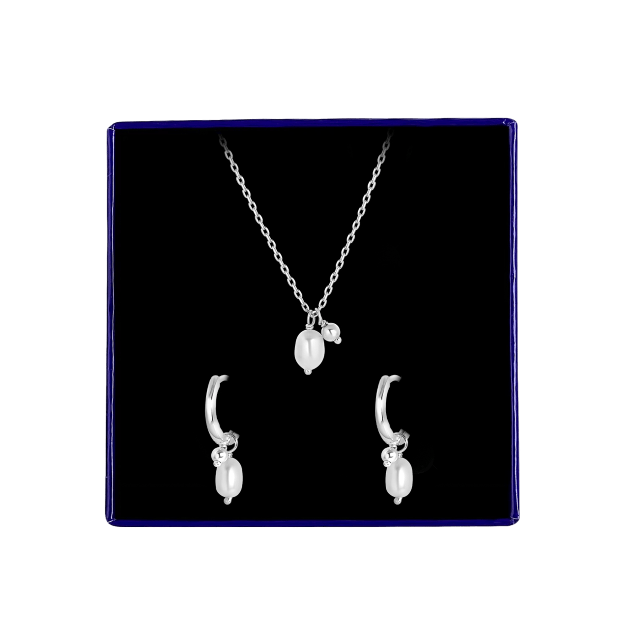Zilveren set ketting en oorringen zoetwaterparel