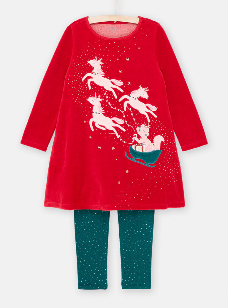 Chemise de nuit de Noël rouge et pantalon vert pour fille