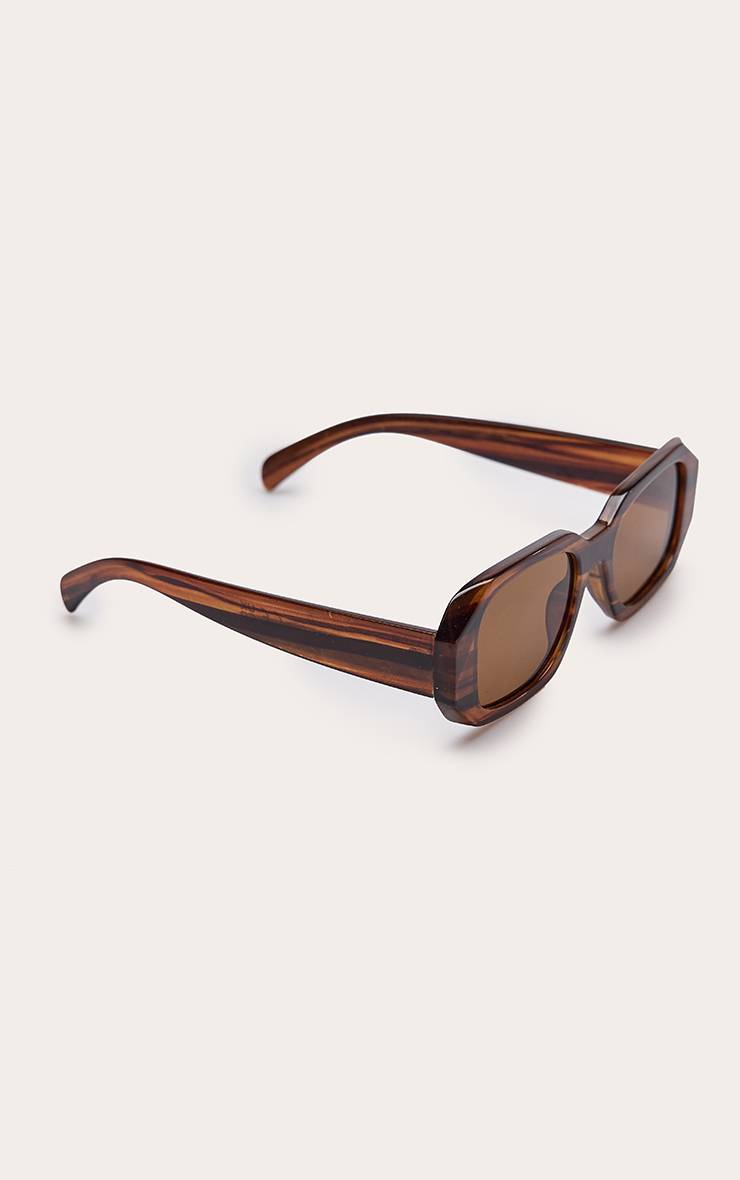 Marron Lunettes De Soleil À Monture Carrée Angulaire Effet Marbre