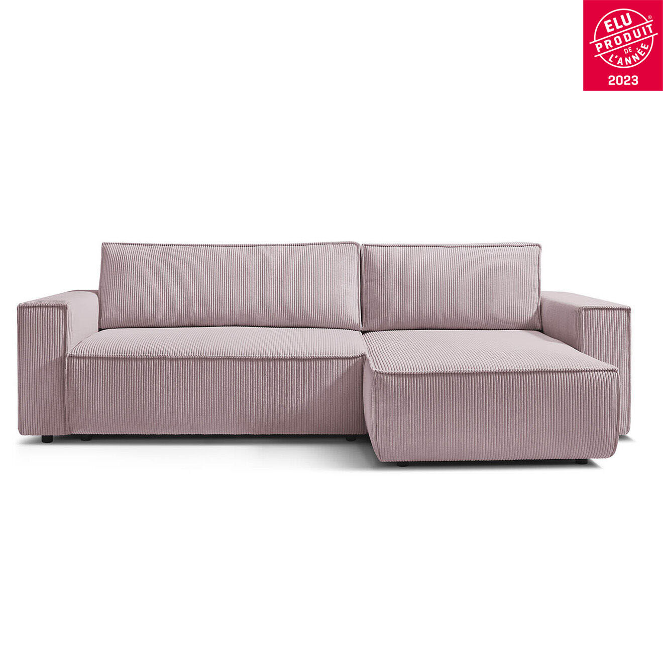 Bobochic Canapé d'angle convertible reversible Nihad en velours côtelé violet - 282x153 cm