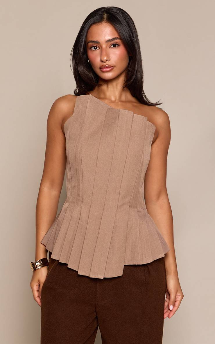 Taupe Haut Bandeau Asymétrique Plissé Petite