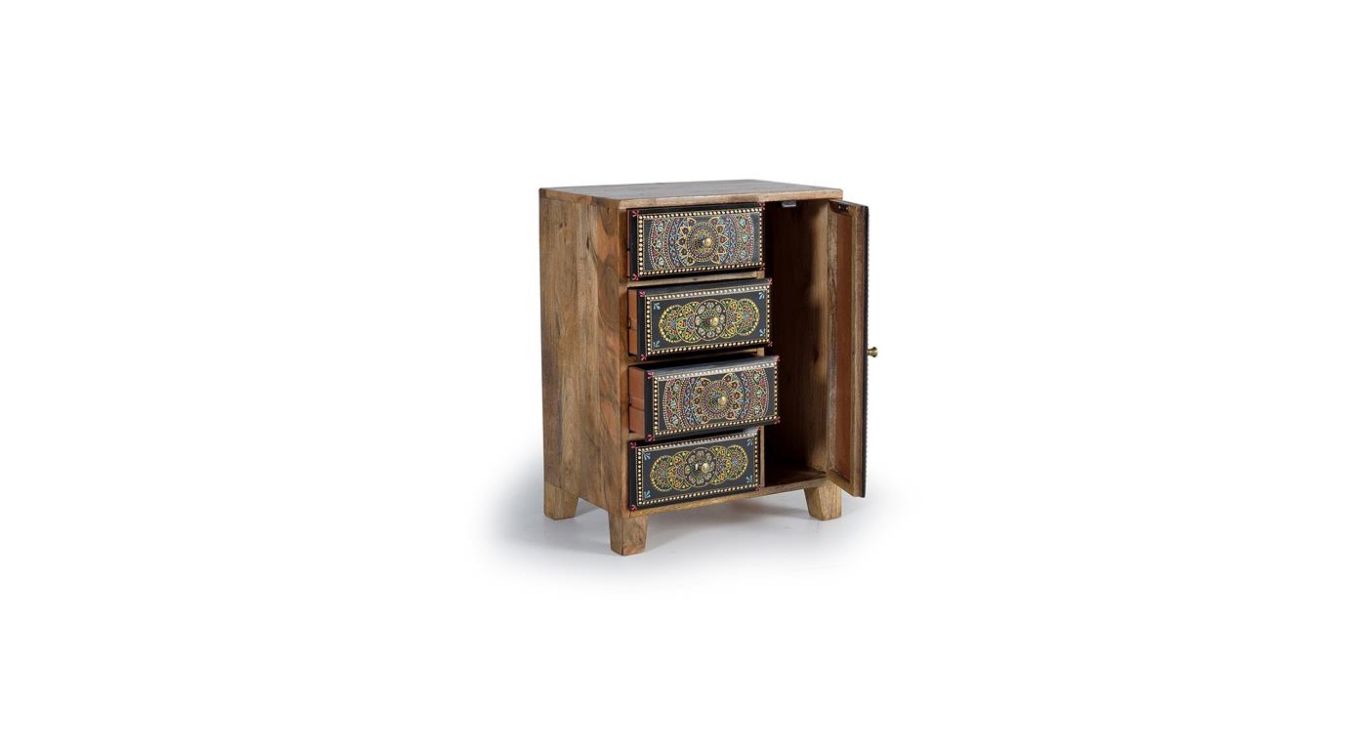 Table de chevet 4 tiroirs bois marron 45x30x60cm