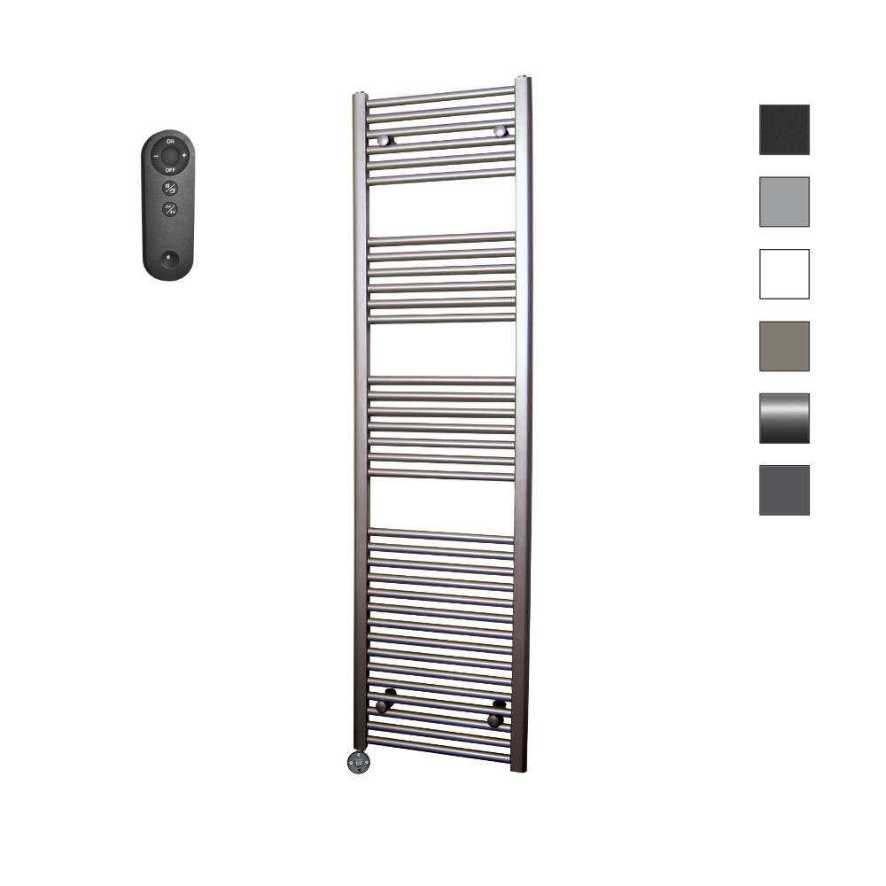 Sanicare HVS elektrische radiator 45x172cm inox-look met afstandsbediening en thermostaat zwart linksonder