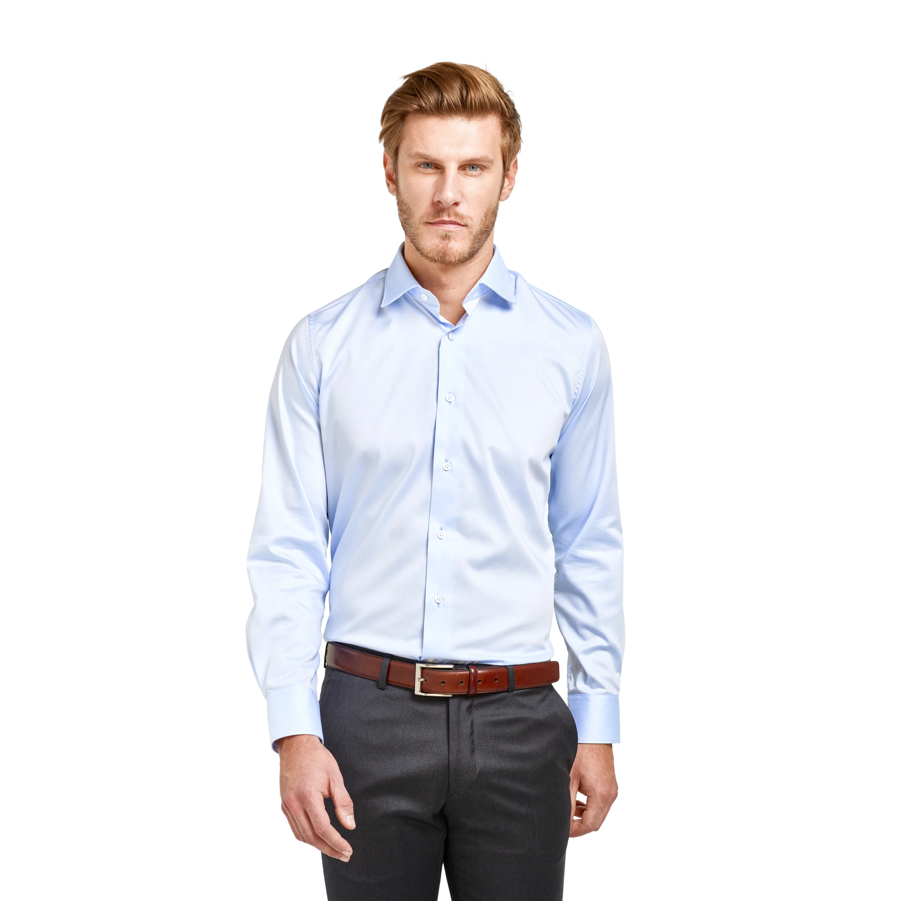Chemise bleu ciel coupe droite sans repassage 100% coton
