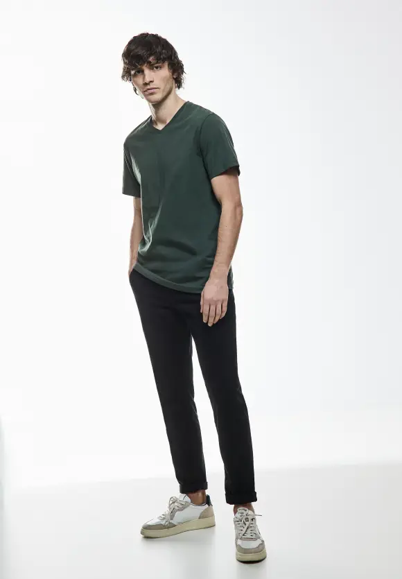 Basic V-Neck  T-Shirt - dark urban green