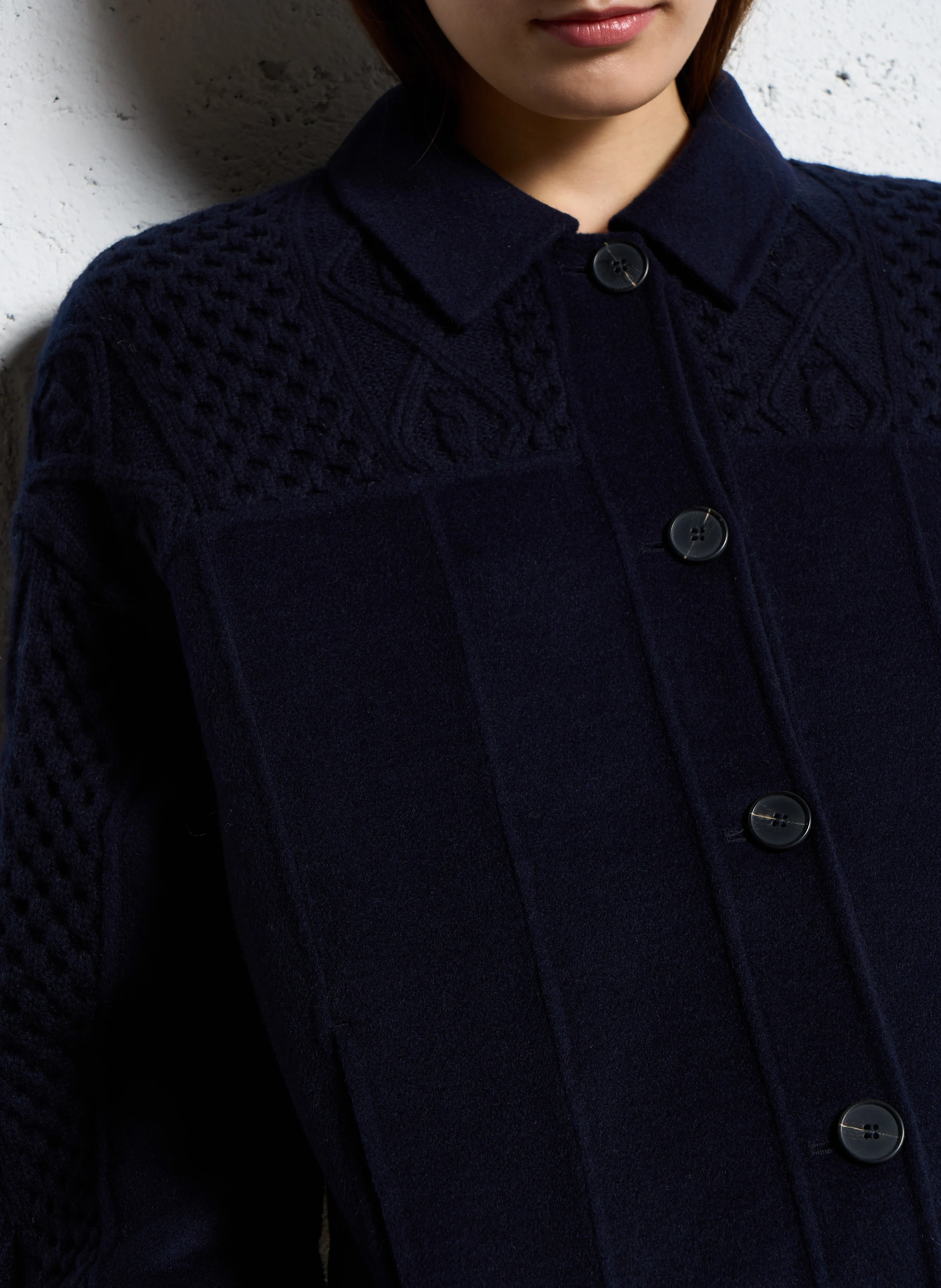 SACHA - Veste droite col classique en laine mélangée | Bleu