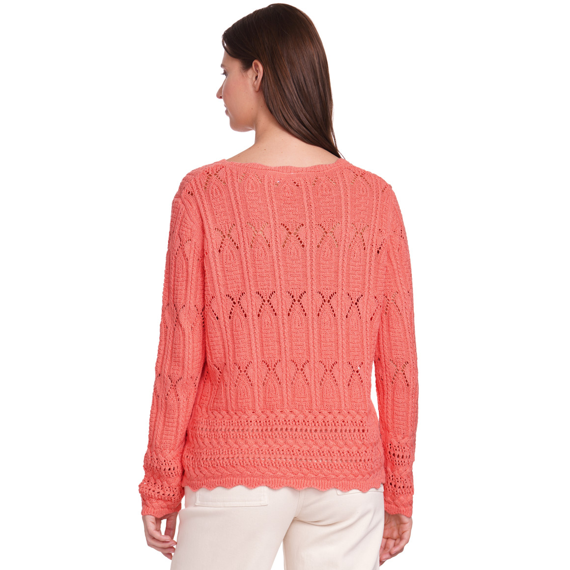 Gina Benotti Damen Strickpullover in Häkel-Optik pink
