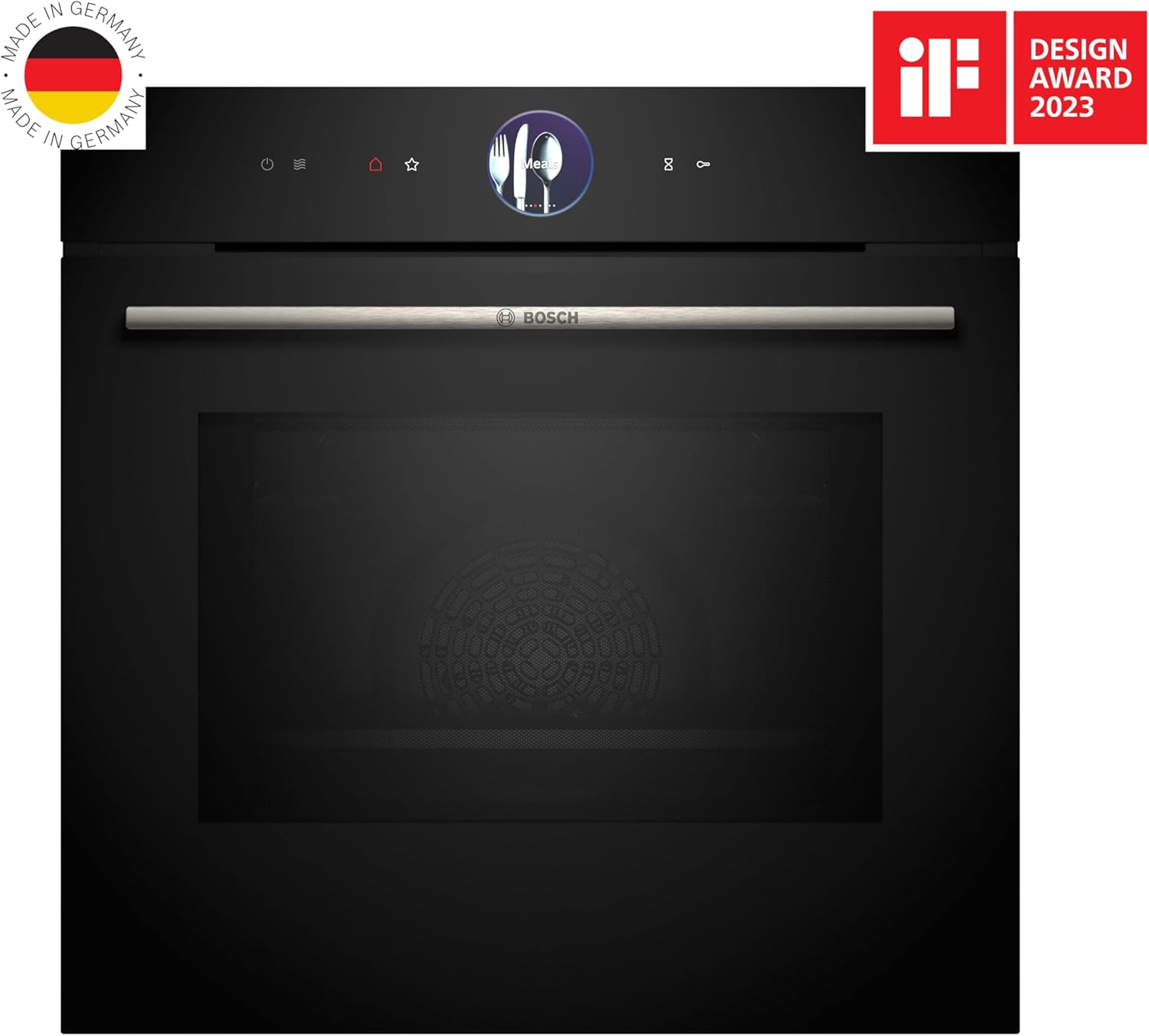Bosch HMG776NB1, Serie 8 smarter Einbau-Backofen mit Mikrowellenfunktion, 60 x 60 cm, Schwarz, Made in Germany, Pyrolyse, Air Fry, Digitaler Bedienring Touchdisplay, Automatikprogramme auf Knopfdruck