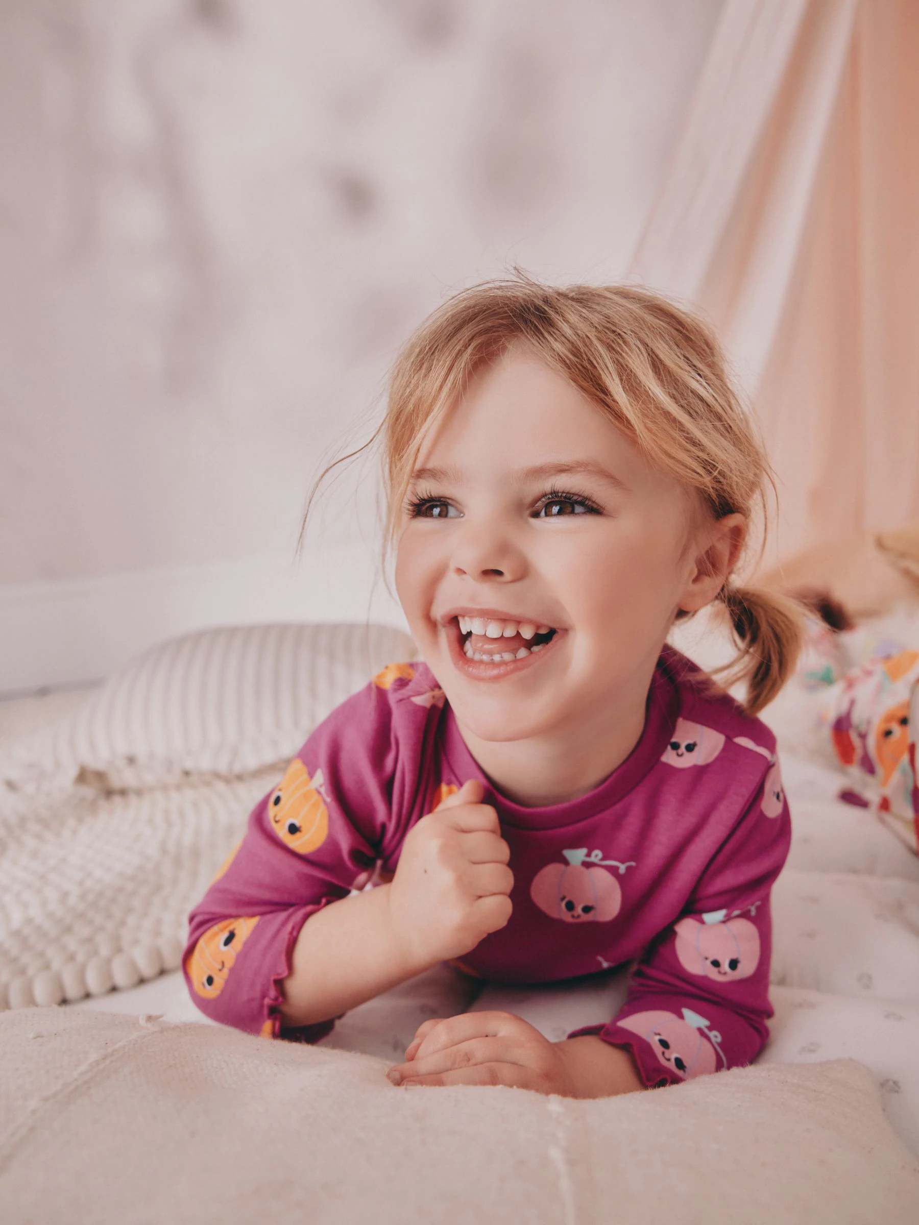 Paars met pompoenprint - Verpakking van 3 knusse pyjama's (9 mnd-10 jr)