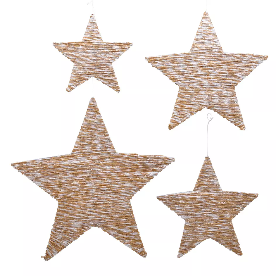 Lot de 4 étoiles de Noël à suspendre (H38 cm) Star Naturel