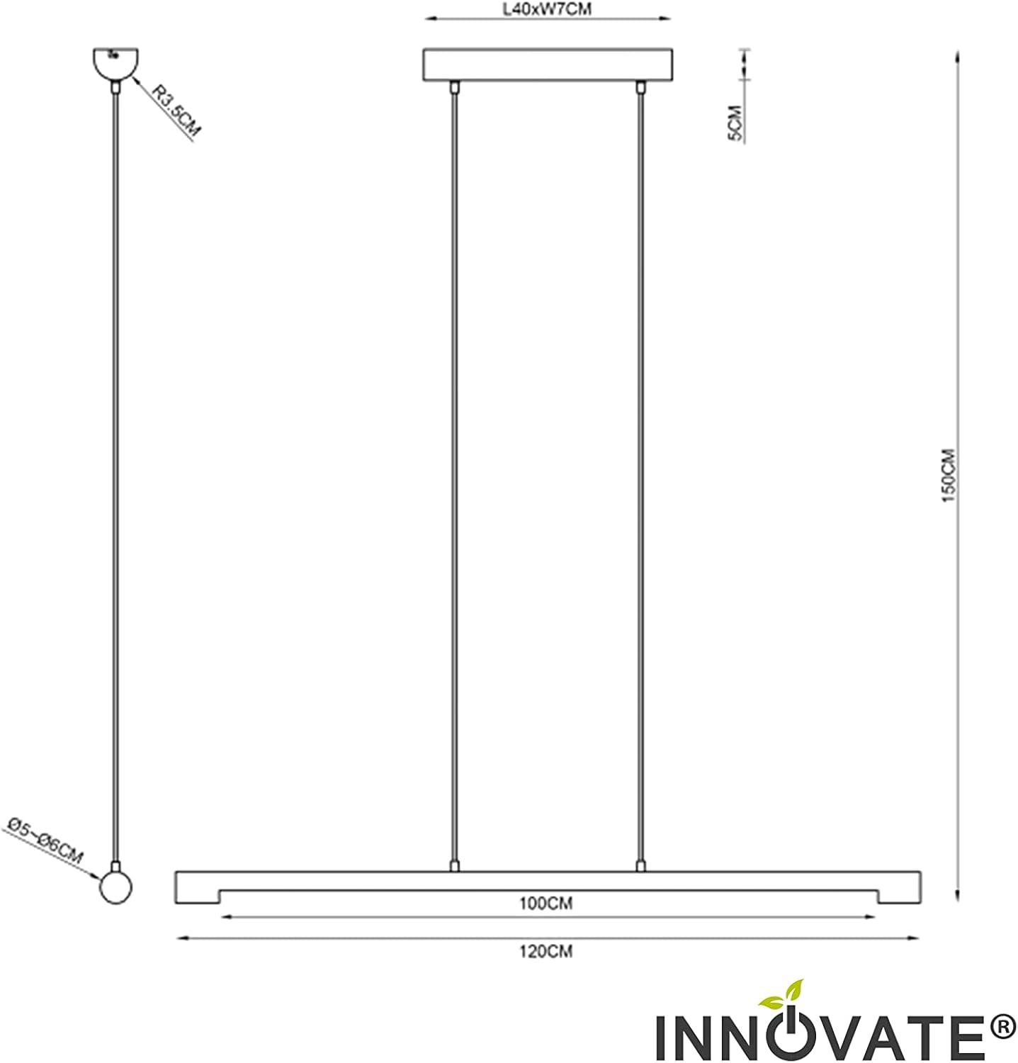 INNOVATE LED Pendelleuchte Holz 3 Stufen dimmbar ohne Dimmer – 120cm breite Hängelampe Holzbalken Rustikal - 3000K warmweiß Pendellampe Alu schwarz – 3 Step Dim Retro Hängeleuchte