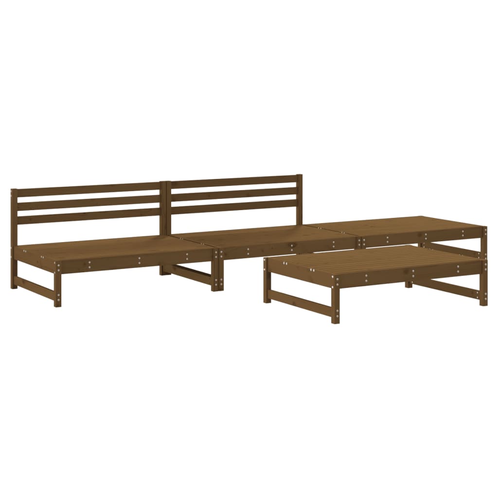Salon de jardin 4 pcs marron miel bois de pin massif