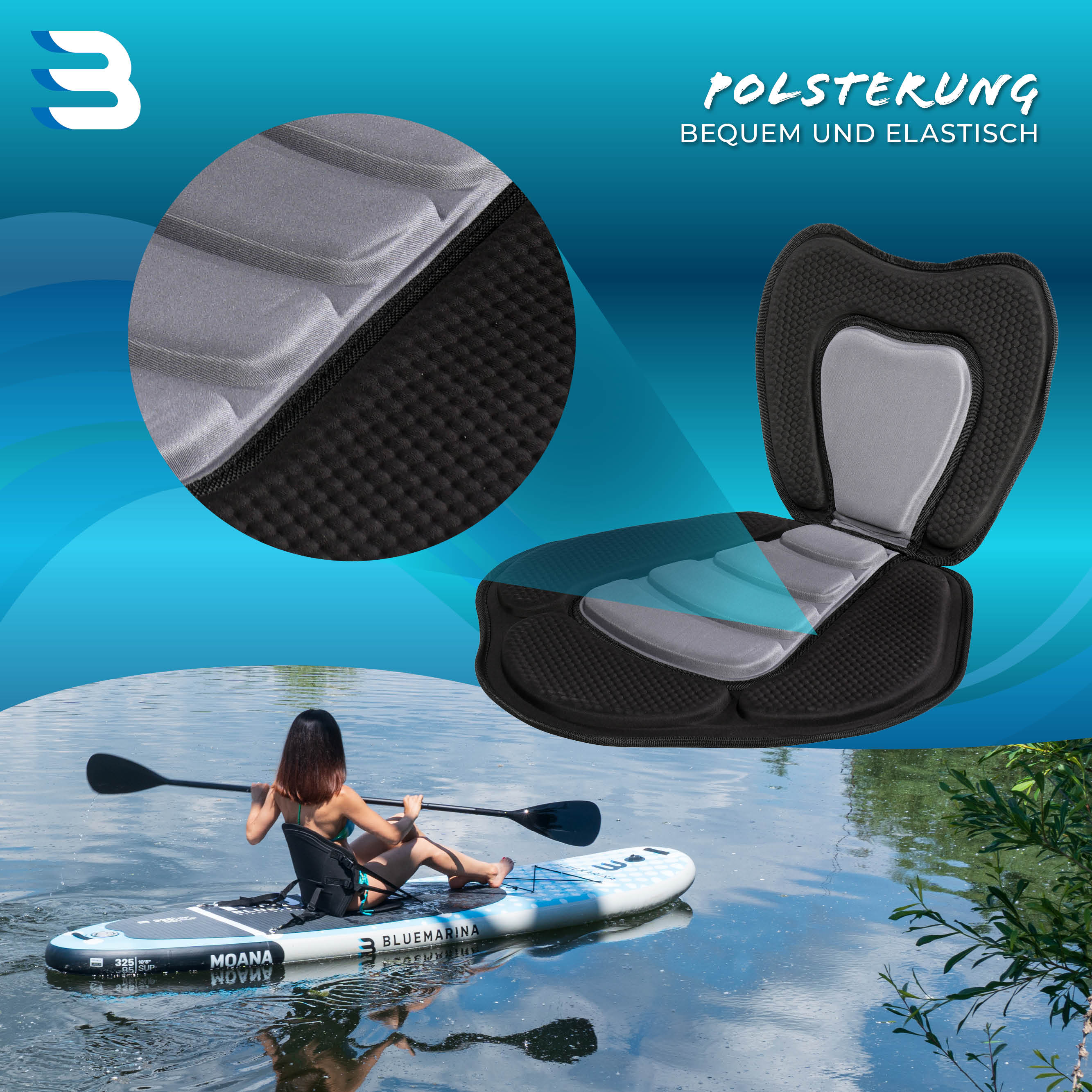 Bluemarina SUP-Sitz, Kajaksitz für Stand Up Paddle, mit Paddel, ergonomisch, Schaumstoffpolster