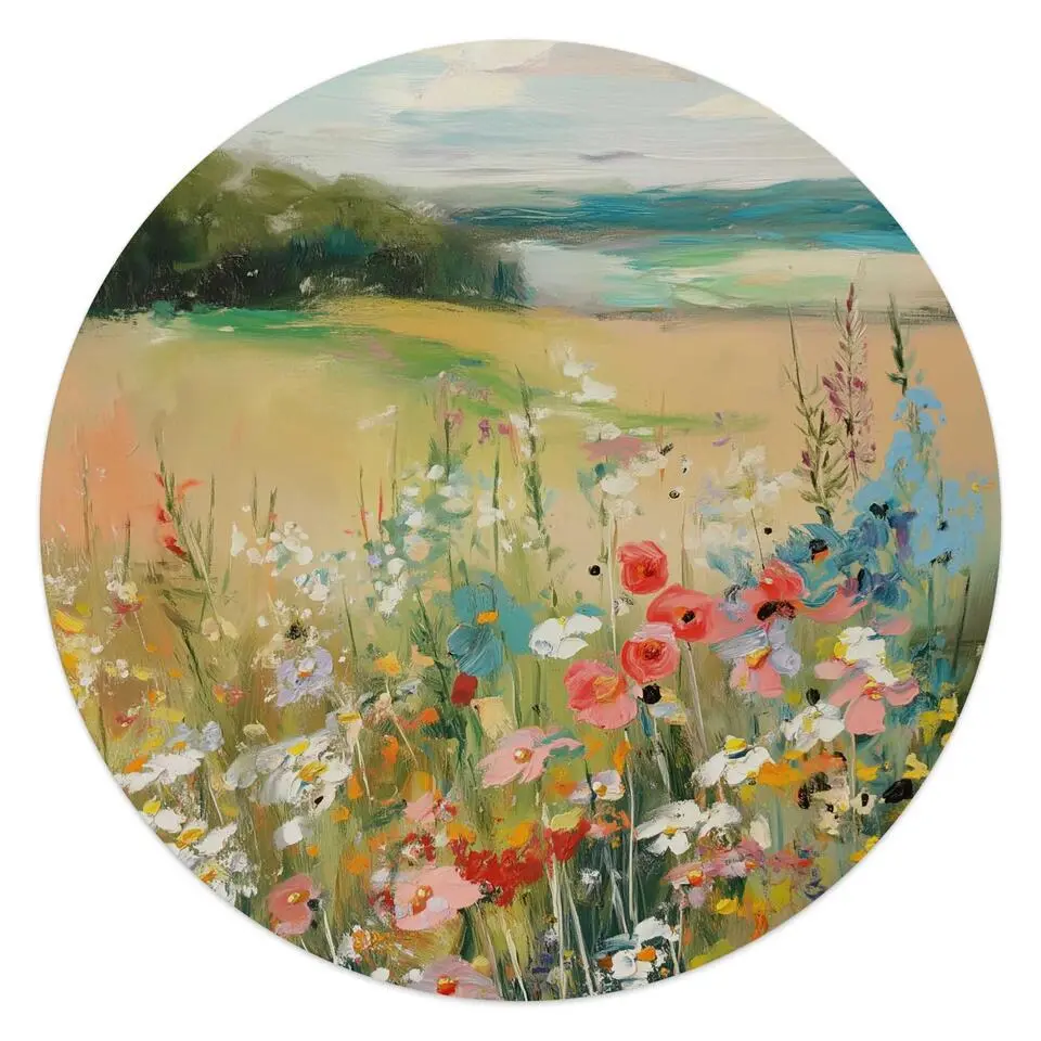 Glasschilderij Zomers strand - Ø 50cm - Beige