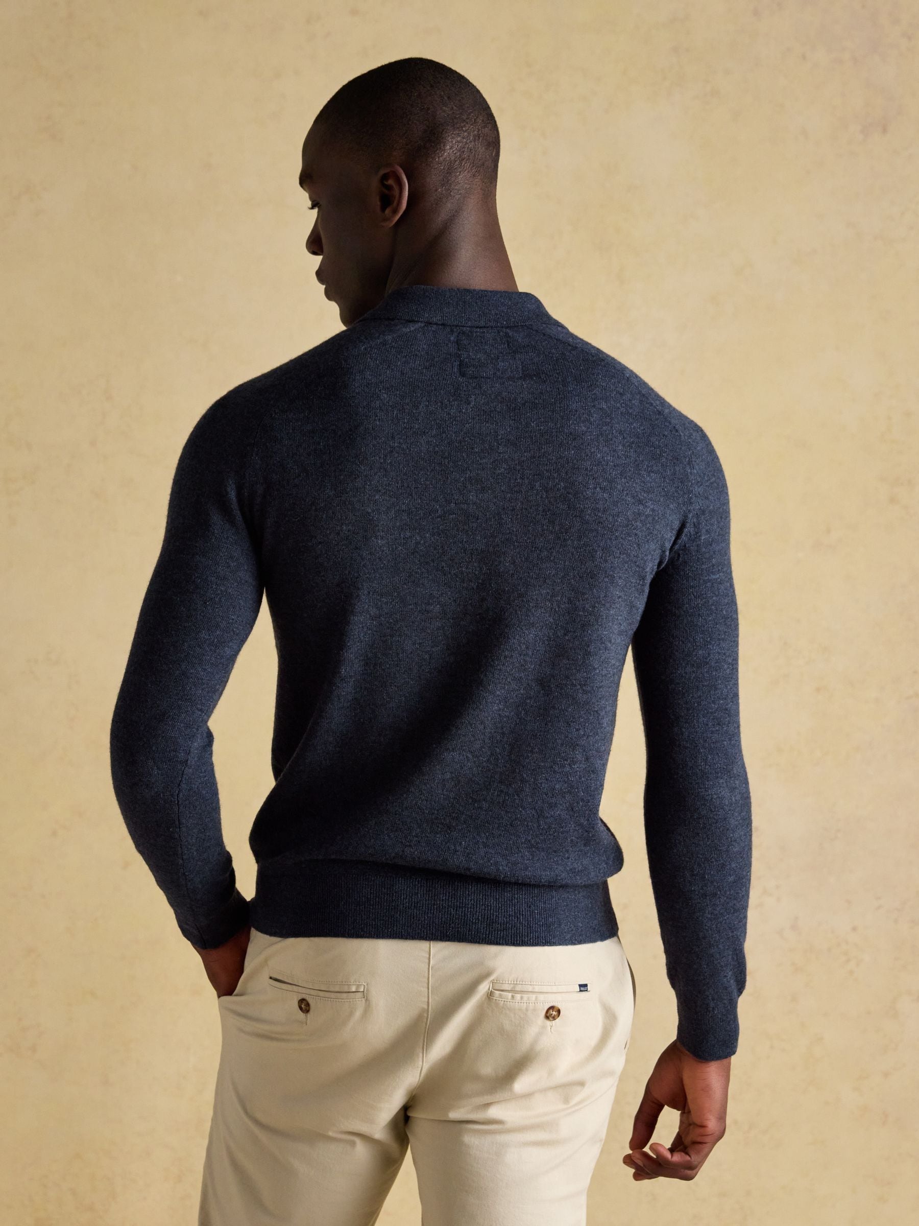 Marineblauw - Joules Sampson Wool-Rich Long Sleeve Knitted Polo Shirt