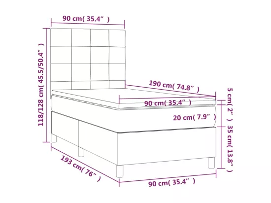 Sommier tapissier avec matelas et LED Bleu 90x190 cm Tissu