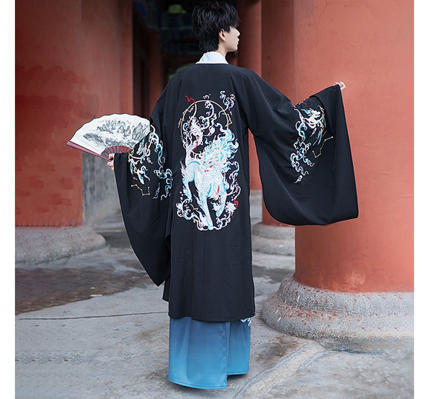 Pinocle - Geborduurde Hanfu-gewaad / Hanfu-top met lange mouwen / Maxi-rok / Armmouwen / Set