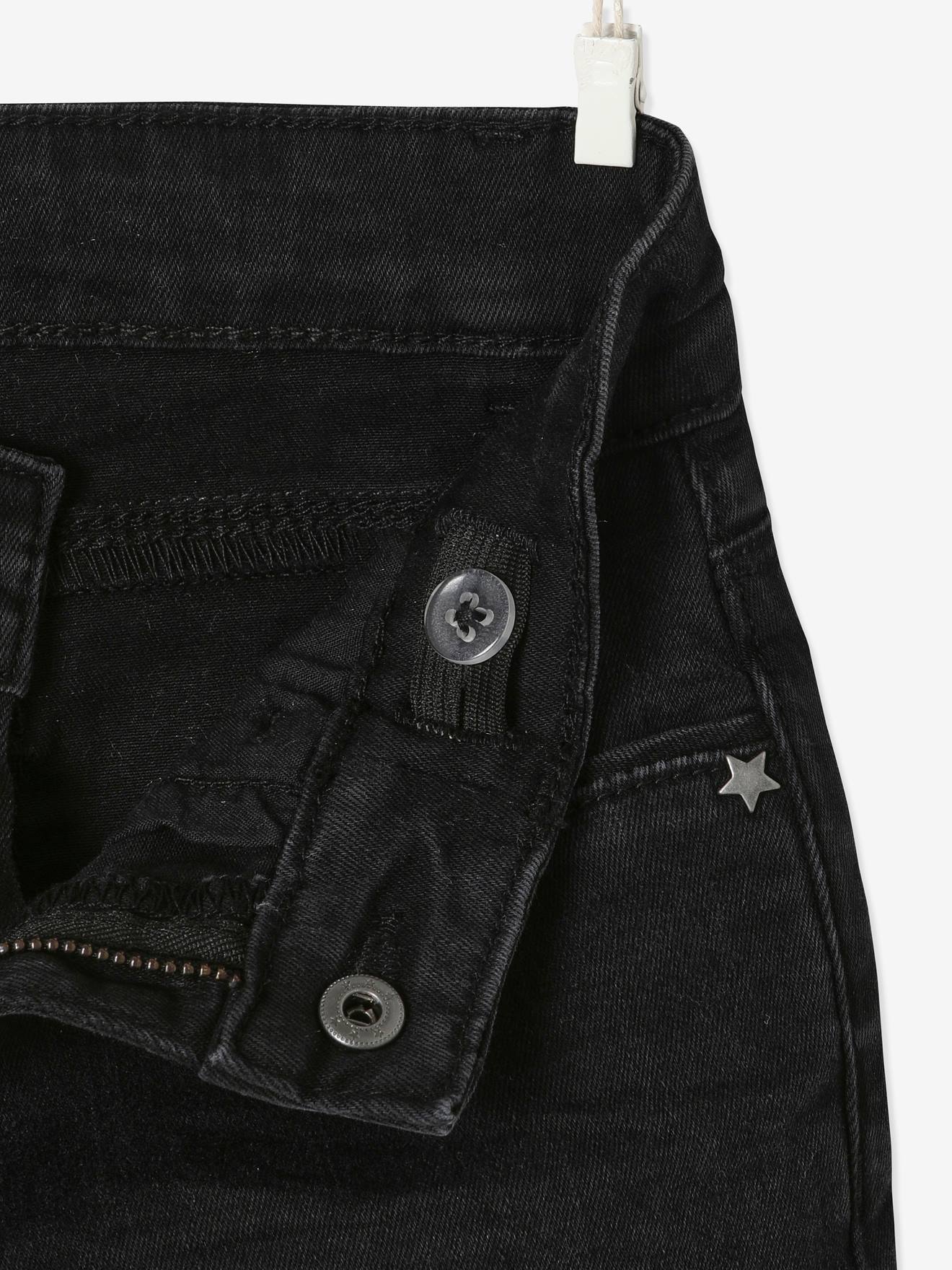 Calça jeans slim Morphologik, para quadris largos, modelo STRONG, para meninas, cor preta lisa.