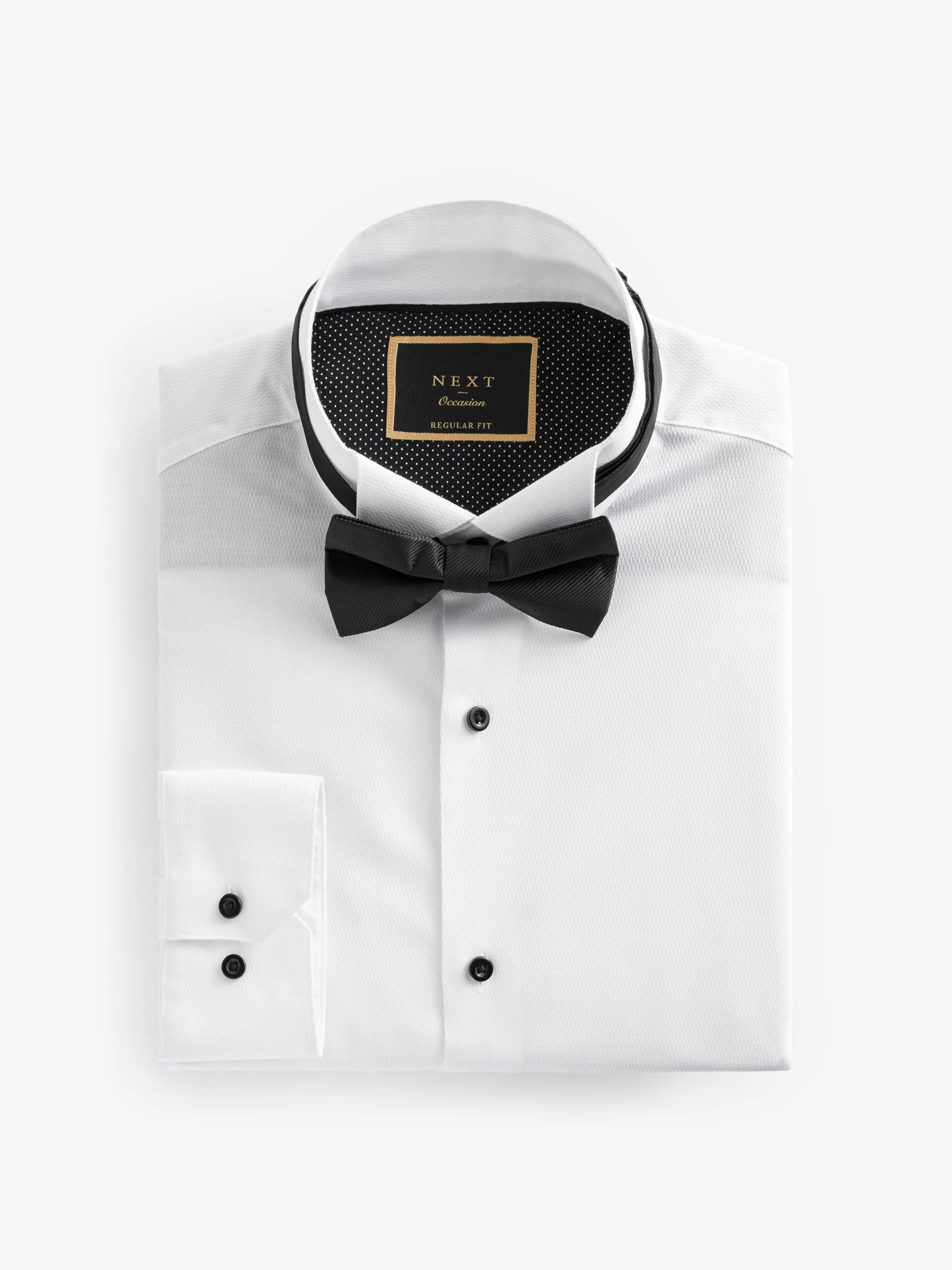 Wit - Normale Pasvorm - Slim Fit Single Cuff Shirt With Wing Collar And Bow Tie Pack