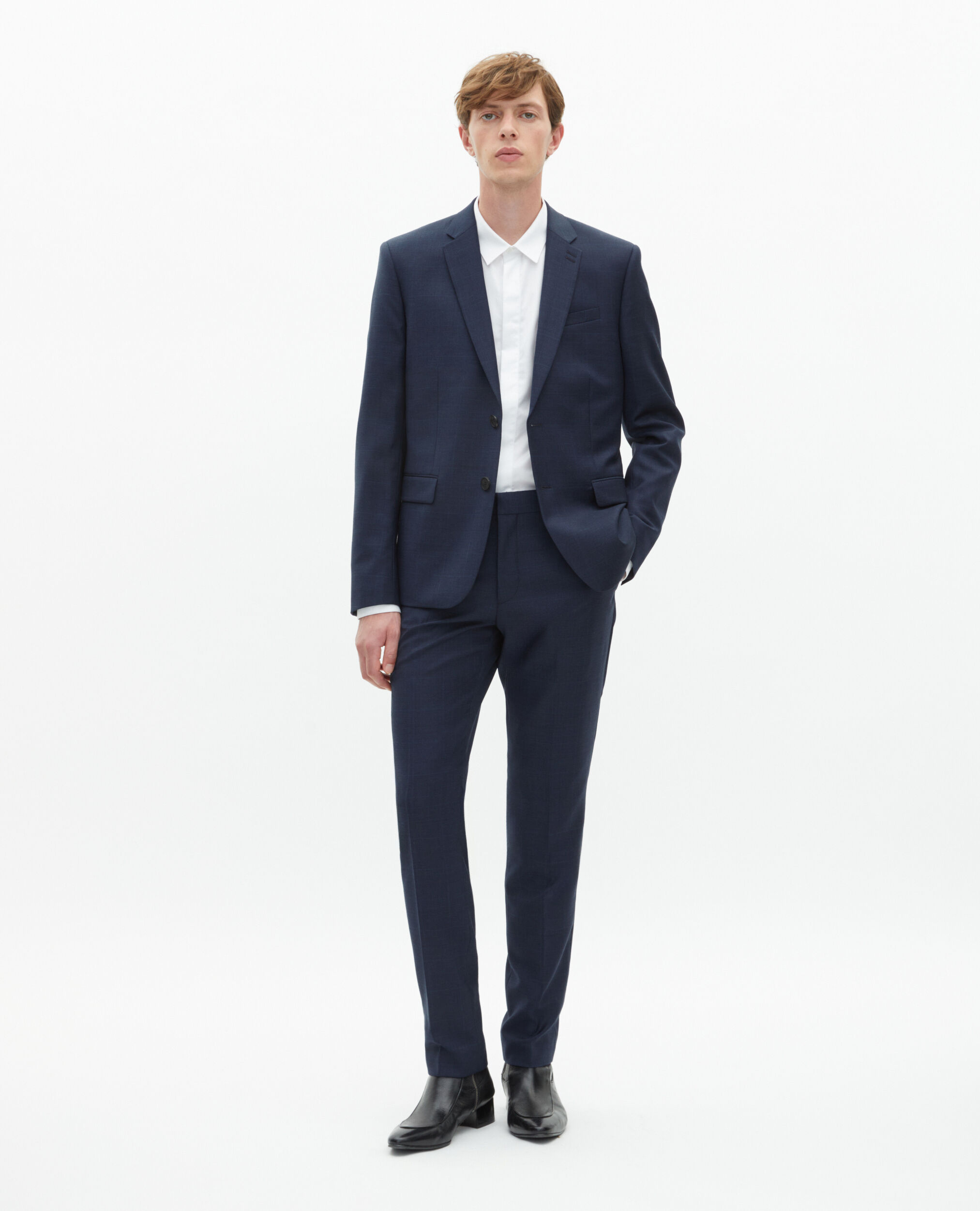 Pantalon de costume ajusté en laine marine