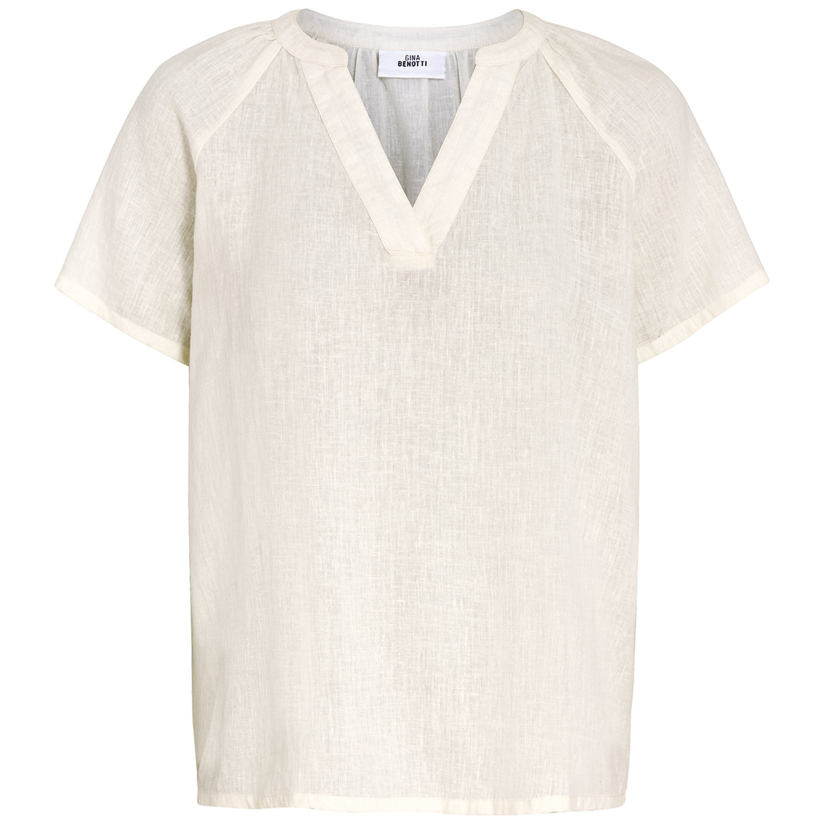 Gina Benotti Damen Leinen-Bluse mit kurzem Stehkragen creme