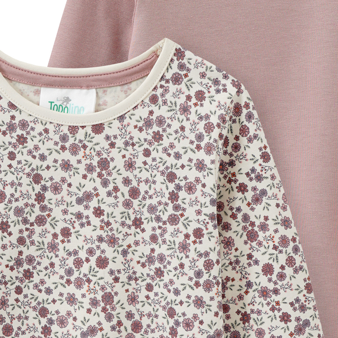 Topolino Pure Collection 2 Mädchen Langarmshirts mit Blümchen hellbeige / puderrosa