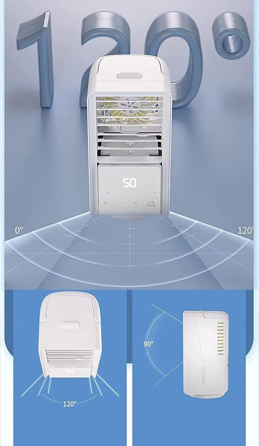 (700ml) Tragbare Mini Klimaanlage USB Klima Gerät Drehbarer Raum Luftkühler mit LED Beleuchtung / Diffuser / Touch Steuerung - Weiss
