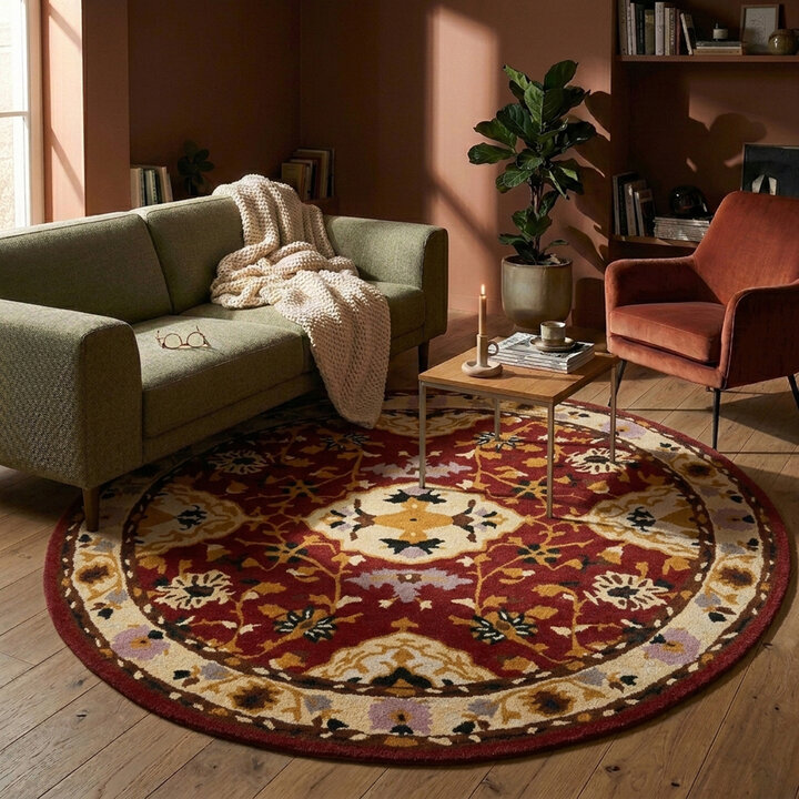 Rond vintage vloerkleed - Valentina Rood | Klassiek medaillon