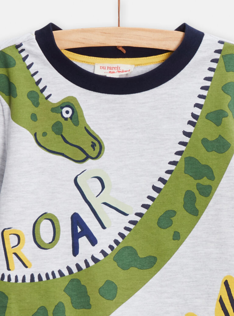 Pyjama gris chiné animation dinosaure pour garçon