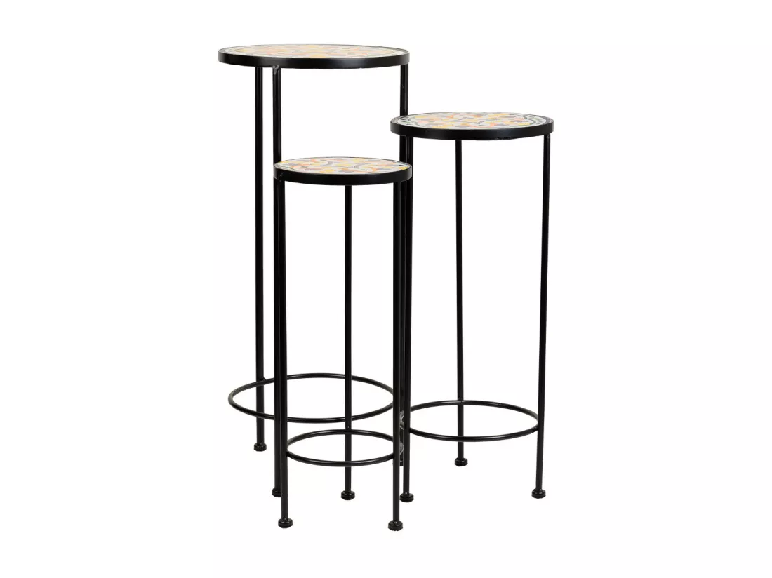 Ensemble de 3 supports en mosaïque et métal noirs