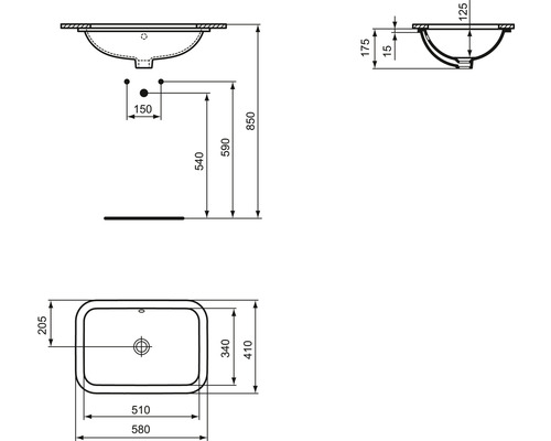 Ideal Standard Connect onderbouwwastafel 58 x 41 cm wit E506101