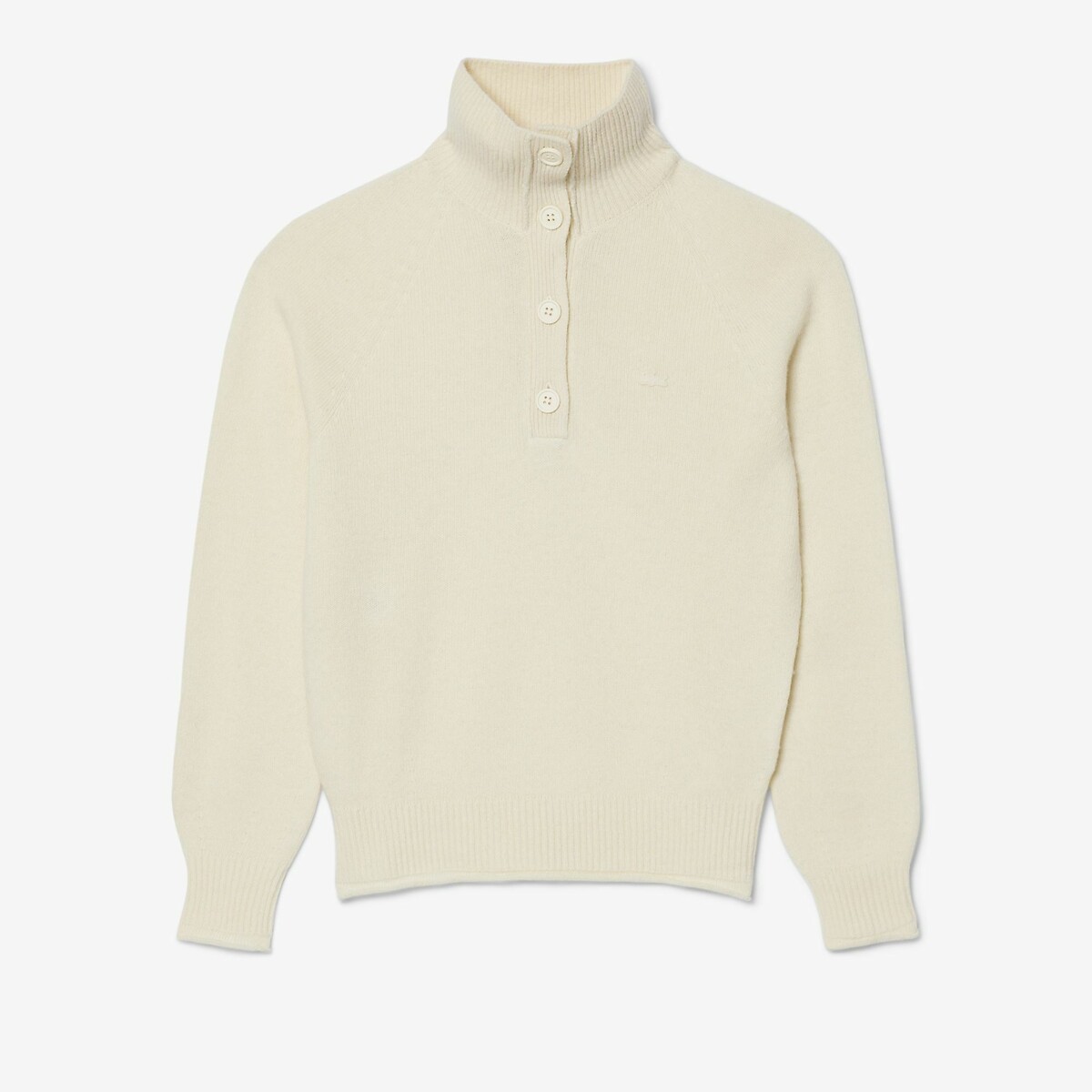 Suéter LACOSTE com gola alta e botões.