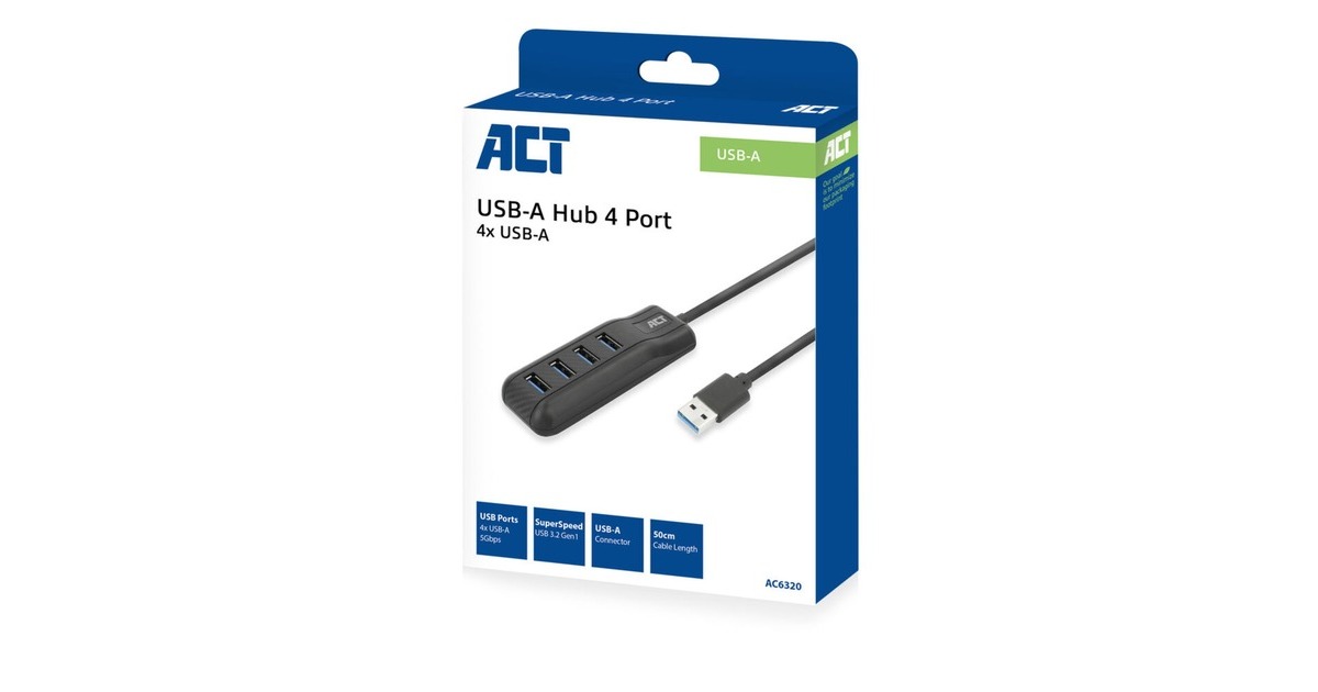 ACT ConnectivityUSB-A hub 3.0, 4 poorts USB-A usb-hub  (Zwart)