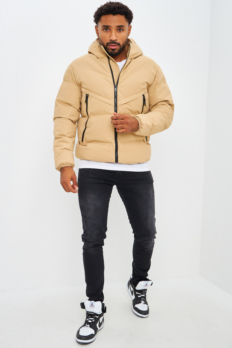 Doudoune matelassée à capuche beige foncé