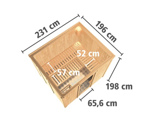 Karibu Gobina modulaire sauna zonder oven en dakkroon, met volledig glazen deur van helder glas
