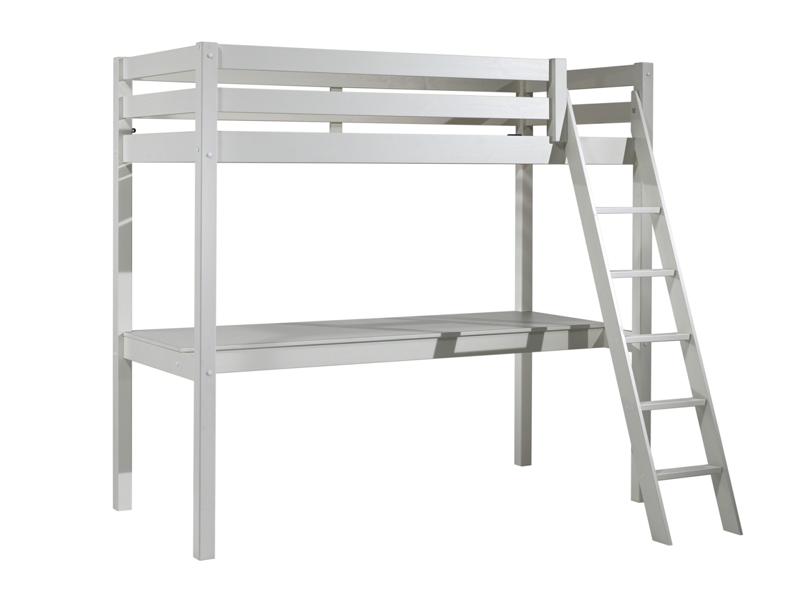 Hochbett mit Schreibtisch - Kiefer massiv weiß - 90x200 cm