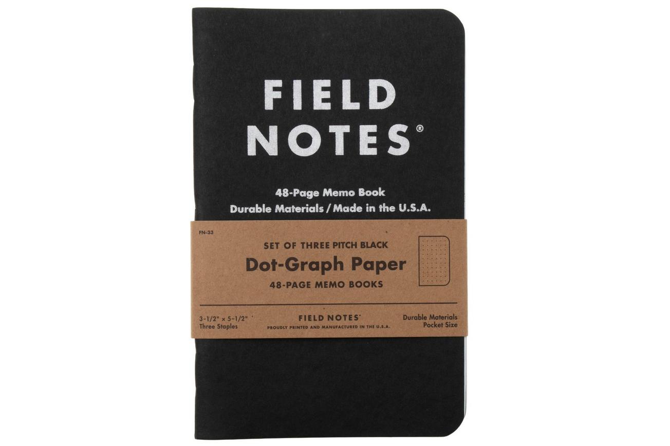 Field Notes Pitch Black Memo Book FN-33 Dot-Graph 3-Pack, notitieboekjes