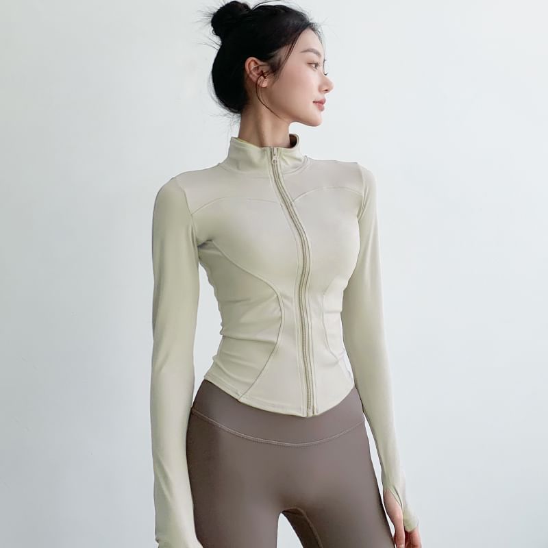 Claduodoe - Sporttop met lange mouwen, col, effen rits en slanke pasvorm