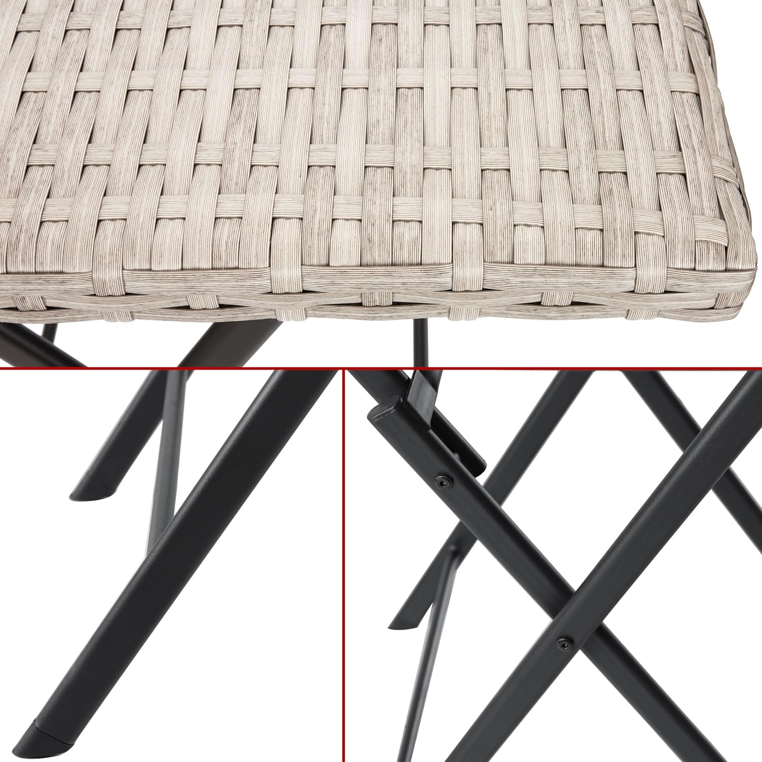 BRUBAKER Balkonset Lugano mit Tisch und 2 Stühlen - Wetterfest klappbar und platzsparend - Polyrattan Balkonmöbel Set - Sitzgruppe für Balkon Terrasse - Bistroset mit Klappstühlen - Grau/Beige