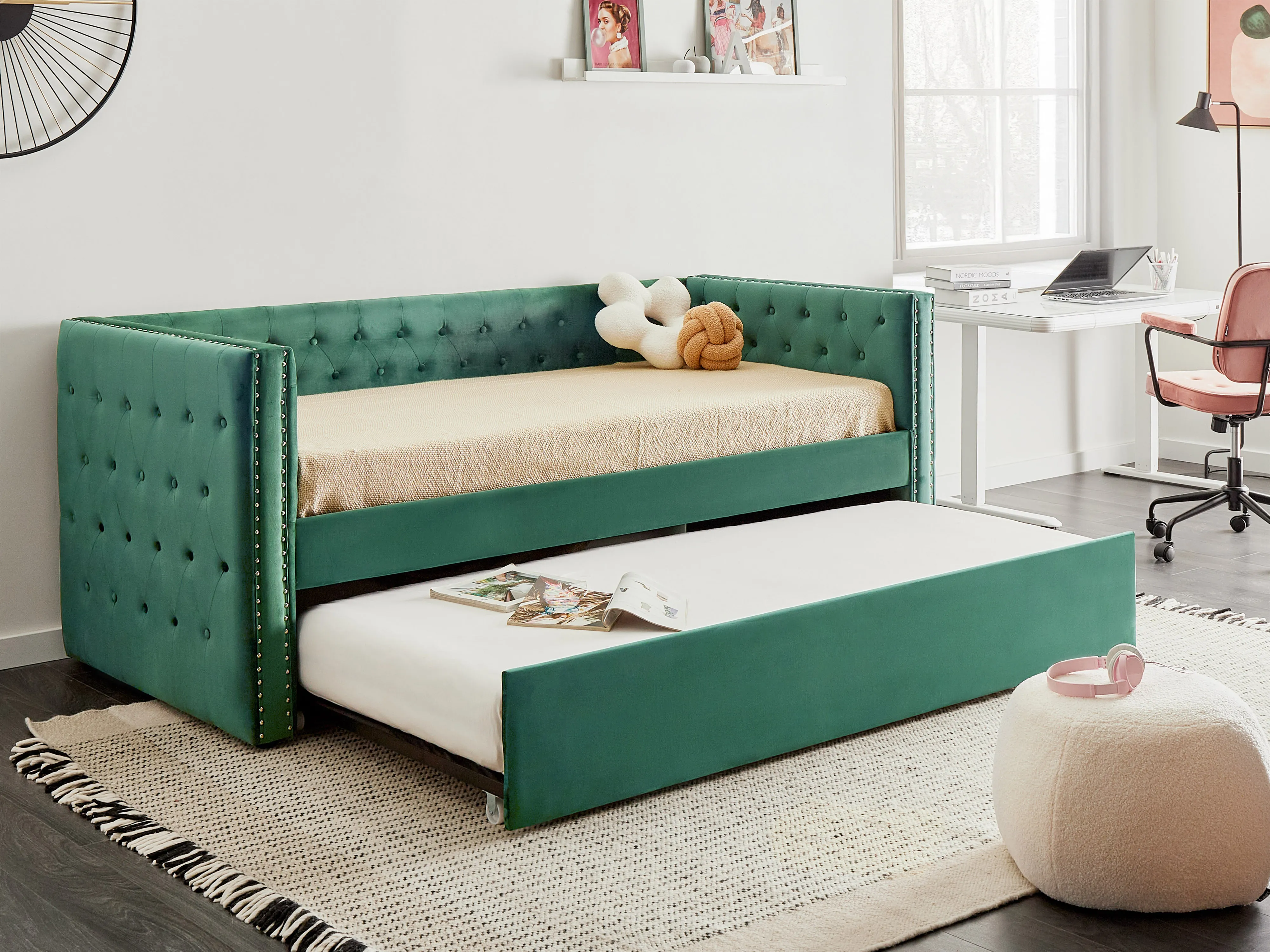 Onderschuifbed Fluweel GASSIN 90 x 200 cm Smaragdgroen