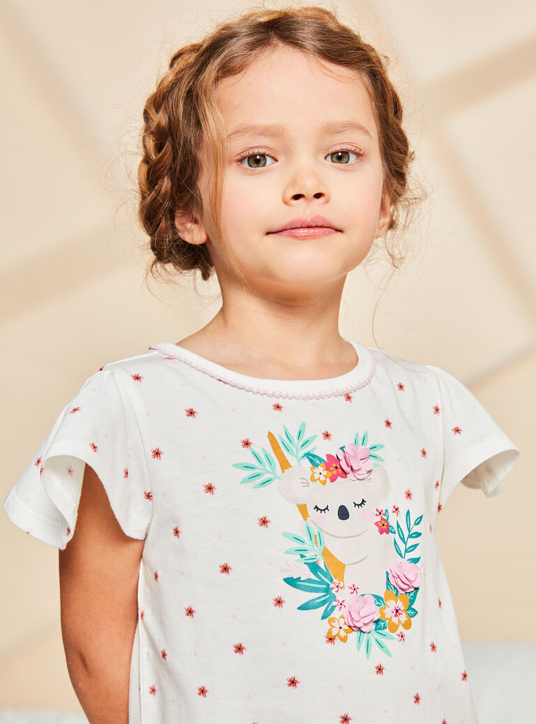 Chemise de nuit écrue à imprimé fleurs et à motif koala