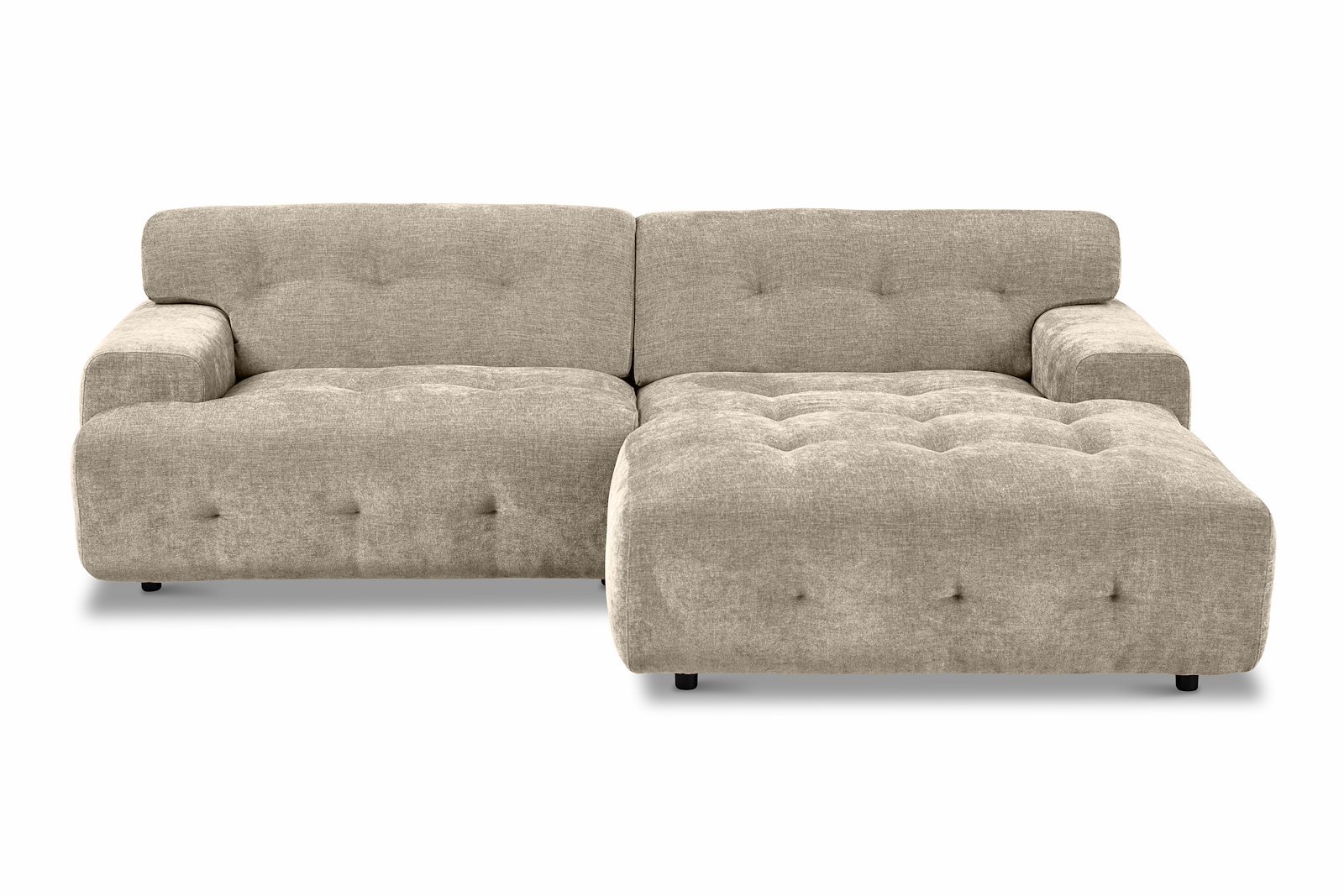 Bob sofa 1,5-seter med sjeselong høyre. Tekstil City 05 Beige med sorte ben.