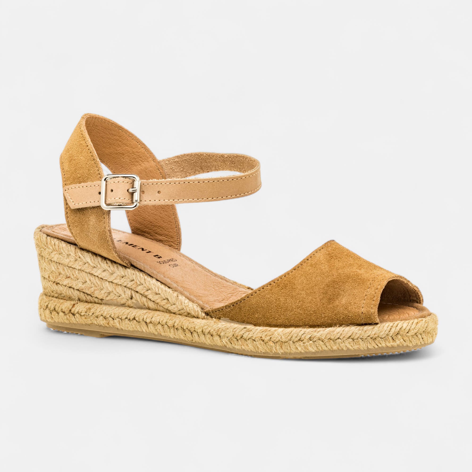 Espadrilles à talon compensé Femme en cuir beige