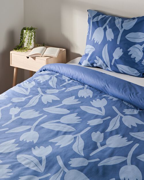 housse de couette en coton doux 140x200/220 tulipe bleu