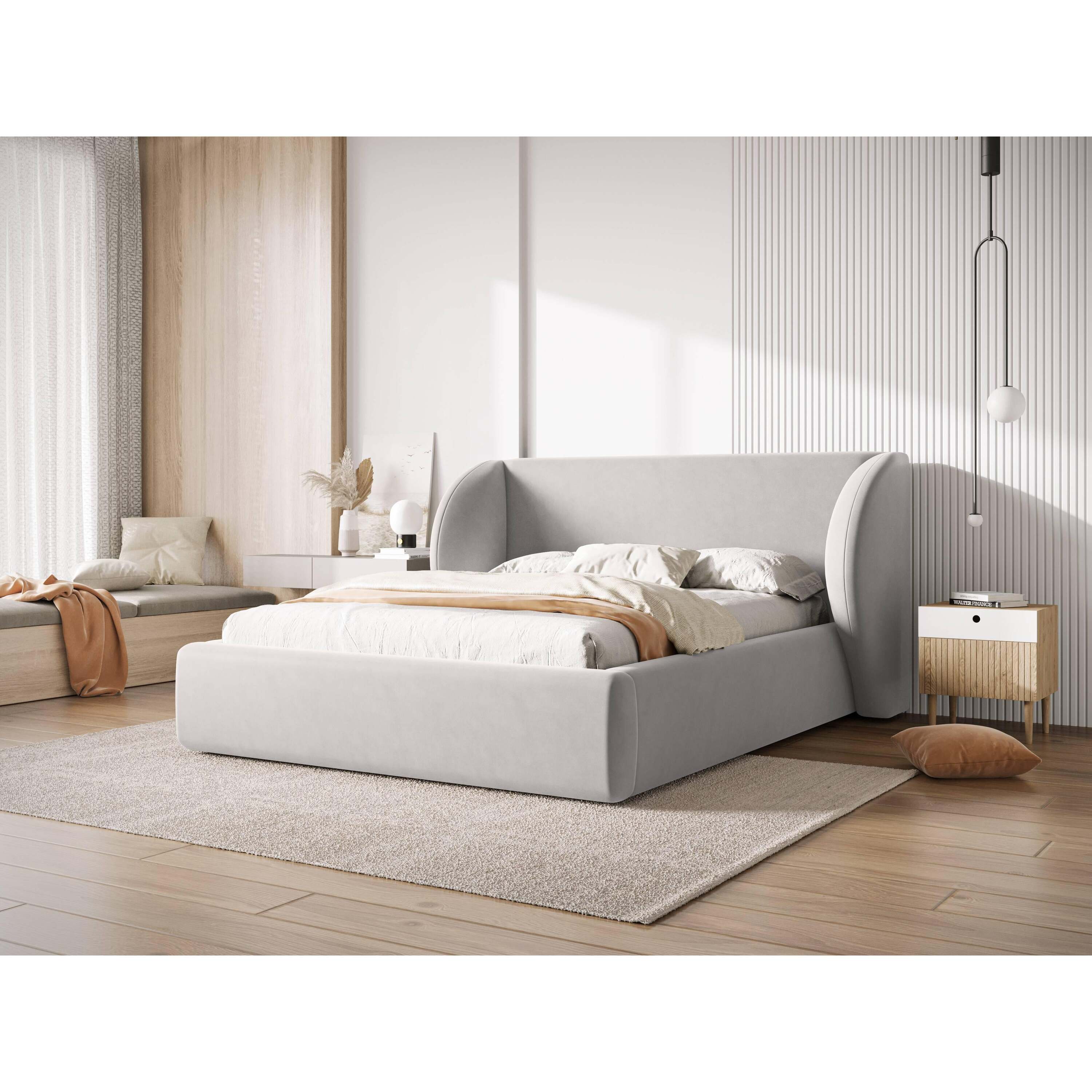 Micadoni Bedframe Miley met Opbergruimte - 200 x 200 cm - Fluweel - Lichtgrijs